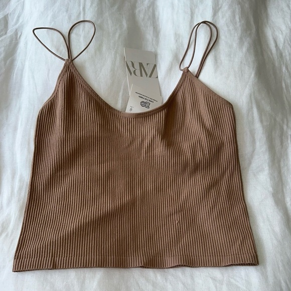 NWT Zara Limitless Contour Collection Strap Cami Top in Mink Nude - size XS/S - Picture 1 of 6